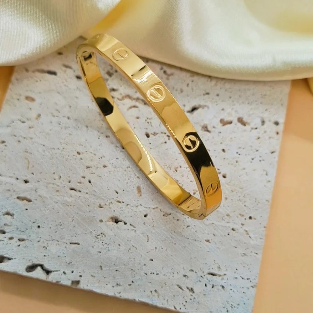 18k Gold Plated Bangle Bracelet - Titanium Stainless Steel